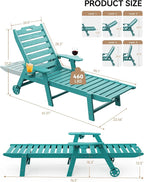 Carauci Lounge Chair Outdoor Set of 4, HDPE Chaise Lounge with Wheels, 5-Position Adjustable Backrest & 2 Cup Holders Patio Lounge Chair, All-Weather Pool Sun Lounger for Poolside, Backyard, Lake Blue