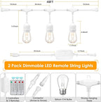 Mlambert 3 Color Outdoor LED Dimmable String Lights with Remotes, Plug in 96FT(2x48FT) Waterproof Shatterproof LED Lights for Patio Pergola-White Cord