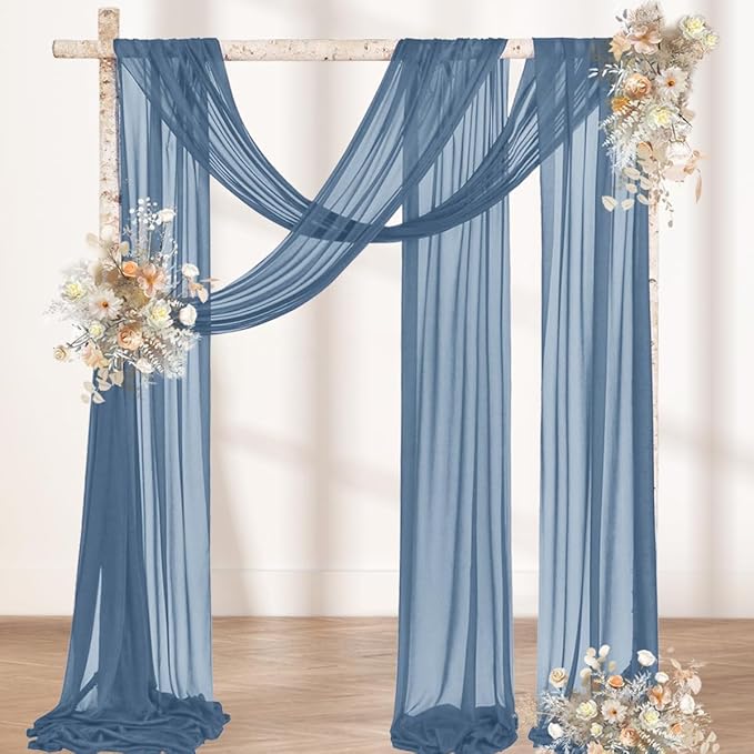 Outdoor Curtains: Dusty Blue Sheer Gauze Arch Drape, 2 Panels, 29 x 240 Inch