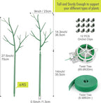 6 Pack Plant Support Stakes for Indoor Plants, 27.56 Inch Twig Plant Sticks with Orchid Clips Twist Ties and Plant Ties for House Potted Plants and Flower, Plastic Branches Support Structures, Green