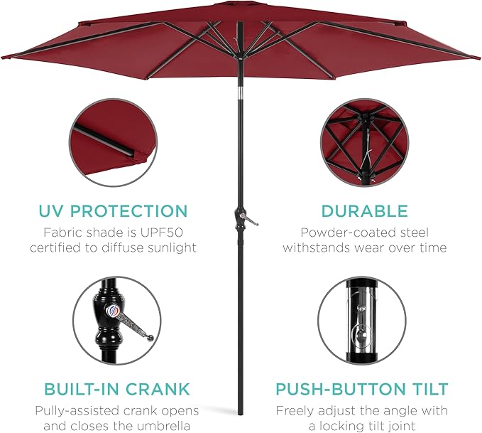 Best Choice Products 10ft Outdoor Table Compatible Steel Polyester Market Patio Umbrella w/Crank and Easy Push Button Tilt