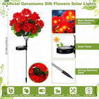 2 Pcs Solar Geraniums Lights Outdoor Waterproof for Garden Spring Decor Light with 10 Solar Geraniums Light for Outside Stake Decorative Auto On/Off for Garden Yard Backyard Patio
