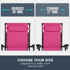 Best Choice Products 30” Wide Folding Zero Gravity Outdoor Recliner Patio Lounge Chair w/Adjustable Canopy Shade, Headrest, Side Accessory Tray - Hot Pink/Black