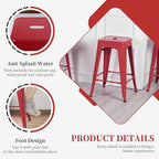 FDW Metal Bar Stools Set of 4 Counter Height Bar Stools 24 Inches Industrial Bar Chairs Patio Stool Stackable Backless Stool Indoor Outdoor Metal Kitchen Stools Bar Chairs (Red, 24")