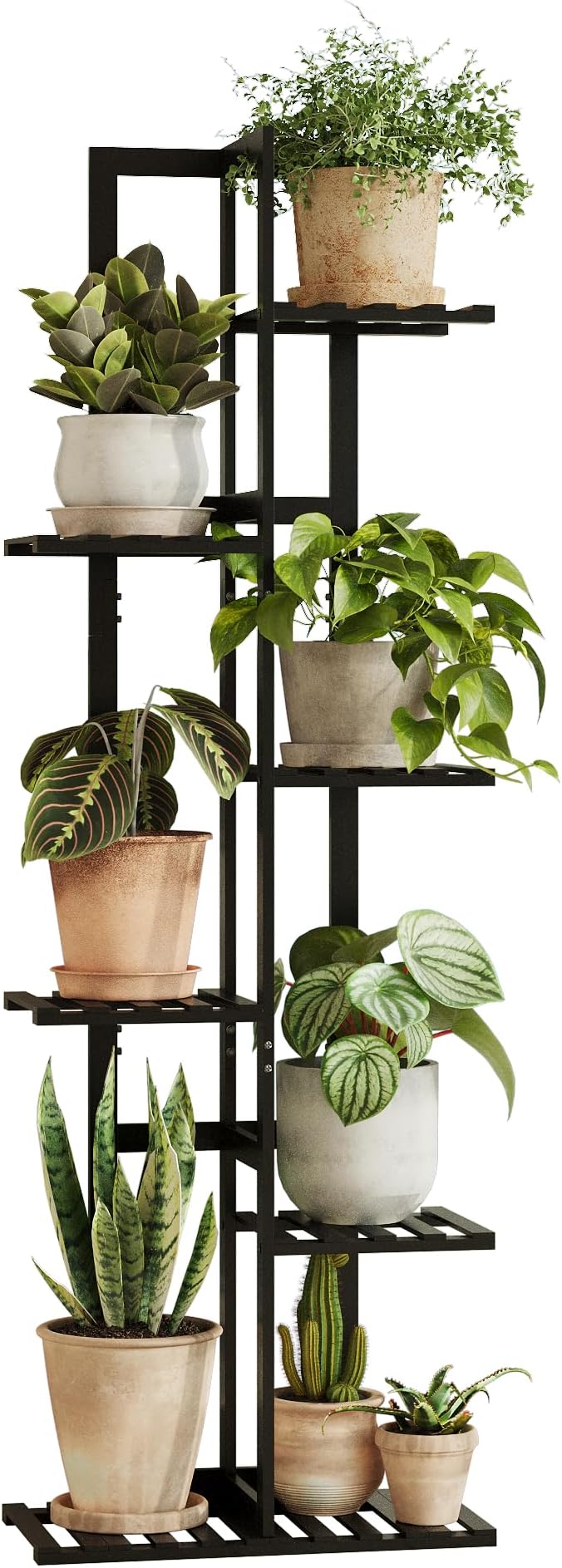 Bamworld Bamboo Plant Stand Indoor 6 Tiered Plant Shelf Outdoor Corner Plant Rack for Multiple Plants Flower Stand Plant Holder for Living Room Bedroom Balcony Patio Garden 48 Inch Black