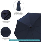 Sunnydaze Outdoor Patio Umbrella - Polyester Table Market Umbrella with Push-Button Tilt and Crank - 8 Sturdy Ribs - Navy Blue - 9ft