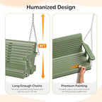 VINGLI Upgraded Patio Wooden Porch Swing for Courtyard & Garden, Heavy Duty 880 LBS Swing Chair Bench with Hanging Chains for Outdoors (Green, 5 FT)