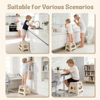 ACSTEP Folding Step Stool 11 Inch, Sturdy Plastic Foldable Step Stool for Kids & Adults, Non Slip Lightweight Collapsible Foot Stools Holds 300 lbs, Ideal for Kitchen, Bathroom, Outdoor, Khaki