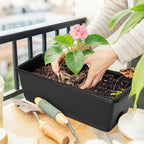 CADUKE 6 PCS Railing Planter Boxes, Black Planter Boxes with Adjustable Bracket, 17 Inch Deck Rail Planters for Outdoor Plants, Flower Pots for Balcony Garden Decor