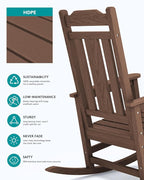 SERWALL Outdoor Rocking Chair Set of 6, Patio Rocking Chairs Set, HDPE Rocking Chair Outdoor for Adults, Heavy Duty Front Porch Rocker, Coffee