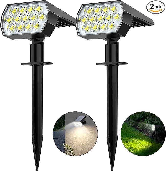 WELALO Solar Spot Lights Outdoor, [2 Pack/65 LED/3 Modes] Solar Landscape Spotlights, Solar Powered Security Lights, IP68 Waterproof Wall Lights for Outsides Walkway Yard Garden Driveway(Cool White)