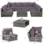 Tangkula 7 Pieces Wicker Patio Furniture Set, All-Weather Outdoor Rattan Sectional Sofa Set with Cushions & Tempered Glass Coffee Table, Outside Sofa Set for Garden, Lawn, Deck, Backyard (Grey)