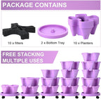 Umigy 2 Set 5 Tier Stackable Planters Vertical Garden Planters for Strawberry Herb Flower and Vegetable Indoor Outdoor Gardening Pots with Removable Wheels and Bottom(Purple)