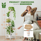 TOSKING 5 Tier Metal Plant Stand Indoor 48''H Tall ,Heavy Duty Plant Shelf , Corner Shelf Flower Pot Stand for Outdoor Plant Stand for Living Room Balcony Garden Patio Bedroom (5 Tier-White and Wood)