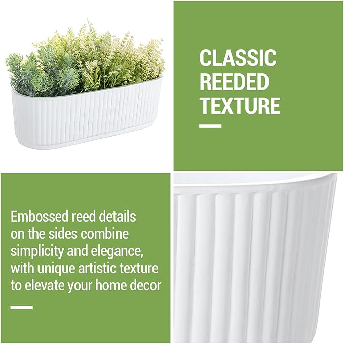 MyGift 12 Inch Ceramic Succulent Planter, Oval Matte White Planter Pot, Indoor Plants Flower Herb Garden Pot Window Box