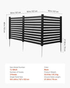VEVOR 3 Panels Outdoor Privacy Screen, 50 x 48 in Air Conditioner Fence with 27.6 in Ground Stakes, Pool Equipment Enclosure, Vinyl Privacy Fence, Ideal for Trash Can and A/C Units, Black