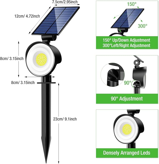 nipify 12 Pack Solar Spot Lights Outdoor Waterproof with 3 Modes, Solar Spotlight Light for Outside Yard Landscape Lighting Pathway Lights Wall,Warm White