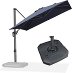 PURPLE LEAF 8 Feet Square Cantilever Umbrella Patio Umbrella with Base Outdoor Umbrella Aluminum Offset with 360-degree Rotation for Garden Deck Pool Patio, Navy Blue