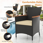 Tangkula 5 Pieces Rattan Outdoor Dining Set for 4, Outdoor Acacia Wood Table Set with 4 Cushioned Wicker Chairs, Umbrella Hole, Patio Dining Furniture Set for Deck Pool Backyard