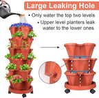DUNCHATY Stackable Planters 6 Tier Vertical Garden Planting Tower Planters Strawberry, Herb, Flower, and Vegetable Planter Indoor Outdoor Gardening Pots with Removable Wheels and Tools, 2 Bundle
