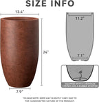 Kante 24 Inch Tall Round Concrete Planter, Large Indoor Outdoor Plant Pots with Drainage Hole and Rubber Plug, Modern Decorative Garden Pots for Home Patio Porch, Rusty