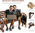VINGLI Rustic Wooden Wheel Bench Outdoor Bench, Patio Bench Wagon Slatted Seat, Garden Benches for Outdoors 350lbs High Capacity, Weather Resistance (Rustic, 55in)