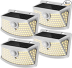 Aootek New Solar Motion Sensor Lights 120 LEDs with Lights Reflector,270° Wide Angle, IP65 Waterproof, Step Lights for Front Door, Yard, Garage, Deck (White, Warm White, 4-Pack)