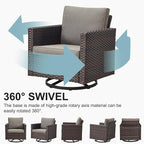 Belord Spacious 11 Pieces Patio Conversation Set - 5-Seater Outdoor Furniture Sectional Sets with Swivel Glider Chairs Set of 4 and Storage Box, Metal Top Coffee Table with Embedded Ottoman Brown