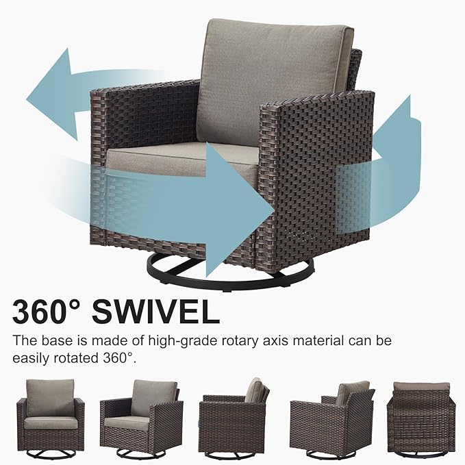 Belord 6-Piece Outdoor Sectional Furniture Set with 41” Fire Pit Table, 5-Seater Patio Furniture Set with Swivel Glider Chairs & Storage Box, 50000 BTU Propane Fire Pit Table, All-Weather PE Wicker