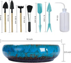 Succulent Pots, 10 Inch Large Succulent Planters with Stand - Ceramic Bonsai Pot with Drainage for Indoor Plants Cactus Flower Planter Pot Plus Succulent Planting Tools Set & 2.2lb Mix Pebbles