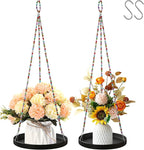 2-Pack Modern Boho Macrame Plant Hanger, 10/11 Inch Metal Hanging Planter Holder for Indoor and Outdoor Home Garden Decor, Black Hanging Plant Shelf for Window, Wall, and Ceiling. (American, 10/11)