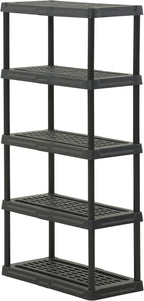 CX 5-Tier Heavy Duty Plastic Storage Shelves that Support up to 150lbs/shelf, Organization and Storage, Weather-Resistant Design, Easy Assembly, Black (72”H x 36”W x 18”D)