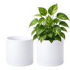 Planter Pots, Set of 2 Matte White Plastic Modern Planters with Saucers