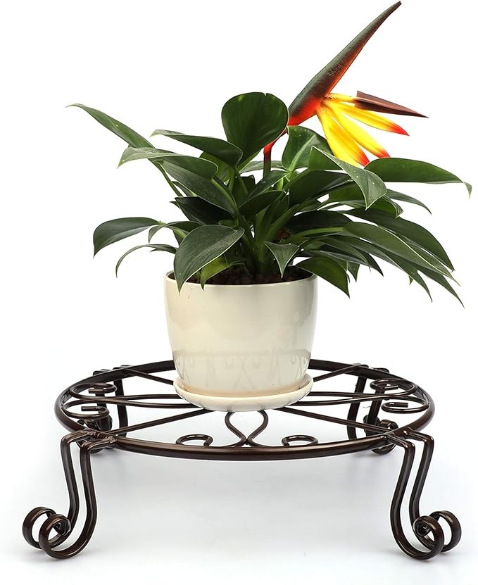Brown Plant Stand for Flower Pot Heavy Duty Potted Holder Indoor Outdoor Metal Rustproof Iron Garden Container Round Supports Rack for Planter Bronze, Pumpkin Stand Outdoor