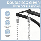 SWITTE Double Hanging Egg Chair with Stand, Outdoor Patio 2 Person Wicker Hammock Swing Chairs with Cushion Loveseat for Indoor Bedroom, Lawn, Garden-Beige
