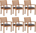 OC Orange-Casual Stackable Patio Dining Chairs Set of 6, Outdoor Acacia Wooden Chairs w/Armrest & Removeable Fabric Cushion, for Porch, Backyard, Garden, Indoor, Dark Grey
