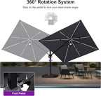 PURPLE LEAF 10 Feet Patio Umbrella with Base Outdoor Cantilever Solar Powered LED Swivel Square Umbrella Aluminum Offset Umbrella with 360-degree Rotation for Garden Deck Pool Patio Light Grey
