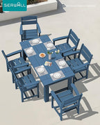 SERWALL Outdoor Dining Table Set, 67‘’ HDPE Patio Dining Set for 6, All-Weather Outdoor Table and Chairs Set for Deck, Blue
