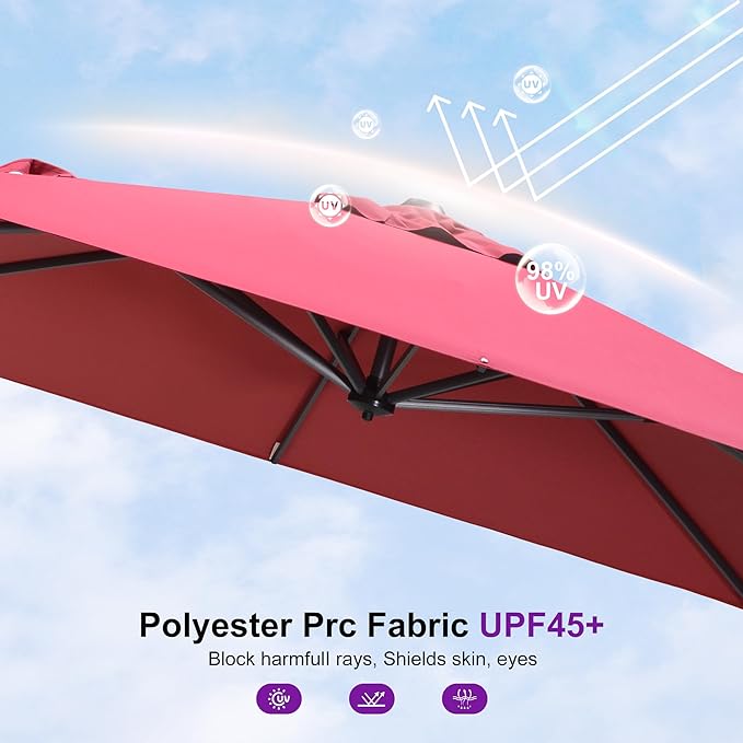 PURPLE LEAF 8' X 8' Patio Umbrella for Pool 7' High Offset Outdoor Cantilever Umbrella Swimming Pool Umbrella with 360°Rotation for Poolside Terra