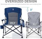 EVER ADVANCED Oversized Folding Camping Chair for Adults, Heavy Duty Lawn Chair with Side Pockets, Portable Collapsible Quad Chair for Outside, Support Up to 500lbs, Blue 2PACK