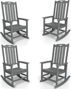 Oversized Rocking Chair Set of 4, Outdoor Rocking Chair for Adults, All Weather Resistant Porch Rocker for Lawn Garden, Grey