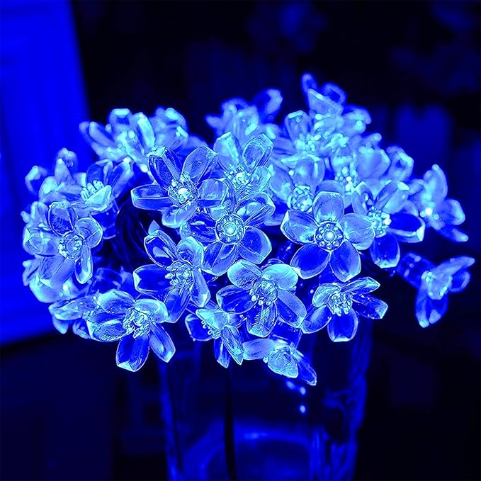 Indoor String Lights, 33ft 100 LED Blue Cherry Blossom Flowers, 8 Modes