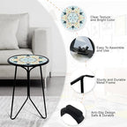 LIFFY Patio Side Table, 12" Outdoor Metal Side Table with Glass Top, Indoor Round Accent End Table for Living Room or Bedroom, Small Decorative Plant Stand Table for Garden Yard Balcony