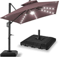Best Choice Products 9x12ft LED Cantilever Patio Umbrella w/Base Included & 360° Rotation, Large Solar Offset Hanging Outdoor Sun Shade for Deck, Backyard Table w/Stand & Lights – Deep Taupe