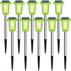 DenicMic St Patricks Day Decorations Solar Lights Outdoor 10 Pack Waterproof Green LED Stainless Steel Stake Outside Lights for Yard Pathway Garden Driveway Walkway Landscape Path Lighting