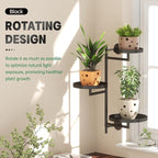 Window Rotating Plant Stand Shelf Indoor Black Metal Floating Shelves 3-Tier Wall Mount Plant Holders for Living Room Wall Planter Modern Home Decor for Gardening