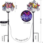Outdoor Solar Garden Lights - 2 Pack Solar Powered Garden Stake Lights with 18 Butterflies and Copper String Lights, Multicolor