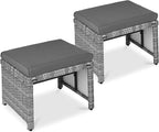 Best Choice Products Set of 2 Wicker Ottomans, Multipurpose Outdoor Furniture for Patio, Backyard, Additional Seating, Footrest, Side Table w/Removable Cushions, Steel Frame - Gray/Gray