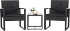 Flamaker 3 Pieces Outdoor Patio Wicker Furniture Set, Modern Rattan Chair Conversation Sets with Coffee Table for Yard and Bistro (Black)