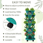 Umigy 2 Set of 7 Tier Vertical Planter Stackable Tower Planters Strawberry Herb Flower and Vegetable Pots Indoor Outdoor Gardening Pots with Removable Wheels and Tools(Green)